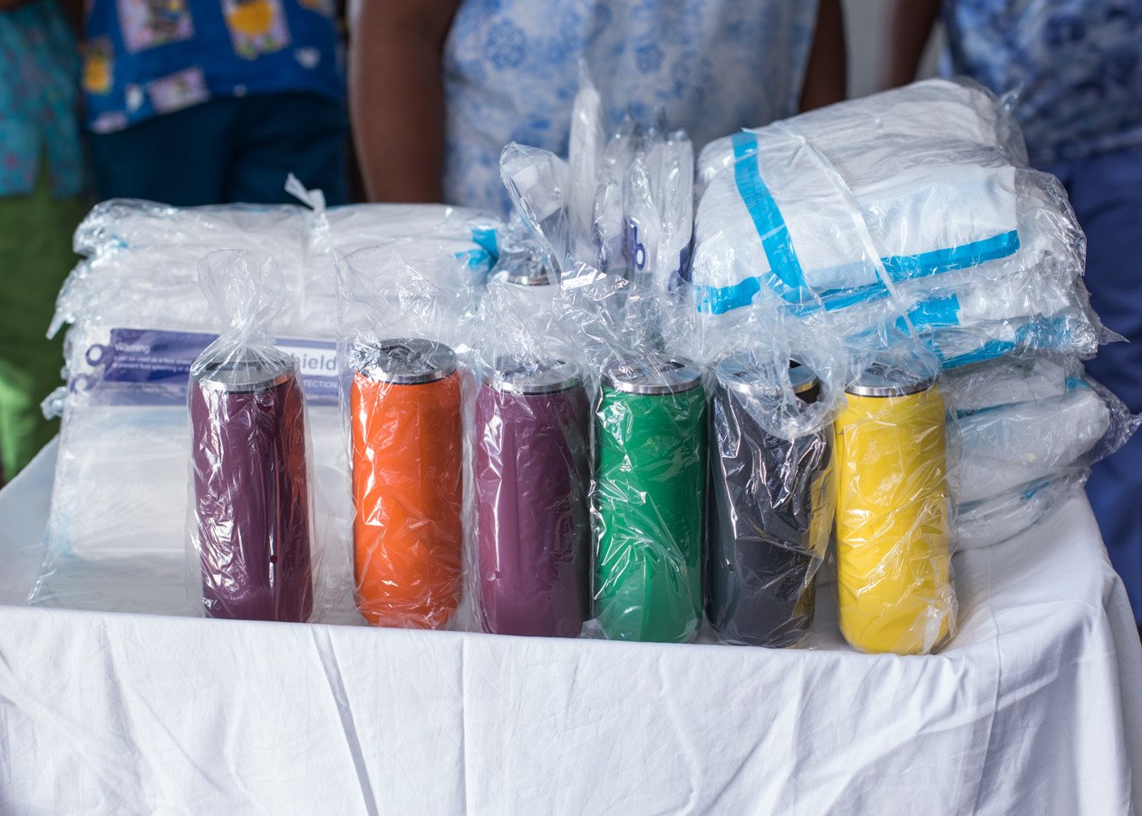 Donated PPE and medical supplies prepared for handover